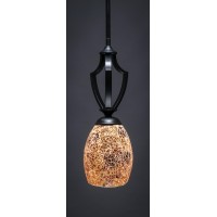 Zilo 1 Light Mini Pendant Shown In Matte Black Finish With 5 Gold Fusion Glass