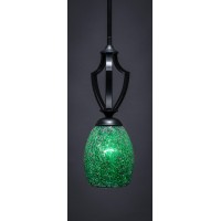 Zilo 1 Light Mini Pendant Shown In Matte Black Finish With 5 Green Fusion Glass