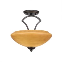 Zilo Semi Flush With 2 Bulbs Shown In Dark Granite Finish With 14 Zilo Cayenne Linen Glass