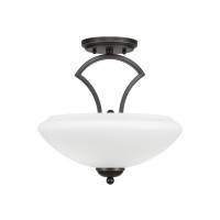 Zilo Semi Flush With 2 Bulbs Shown In Dark Granite Finish With 14 Zilo White Linen Glass