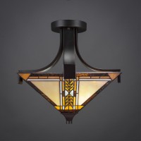 Apollo Semi-Flush With 2 Bulbs Shown In Dark Granite Finish With Square Santa Cruz Art Glass