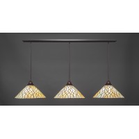 3 Light Linear Pendalier With Hang Straight Swivels Shown In Dark Granite Finish With 16 Sandhill Art Glass