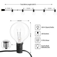 Brightown 50Ft G40 Outdoor Patio String Light-Connectable Globe Lights With 52 Clear Bulbs(2 Spare), Ul Listed (100 Ft, Black)