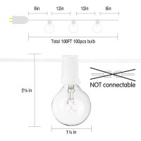 Outdoor Patio String Lights 100Feet G40 Backyard Lights With 104 5W Edison Clear Bulbs(4 Spare), Ul Listed Waterproof Hanging Lights For Balcony Porch Bistro Party Decor, E12 Socket, Not Connectable