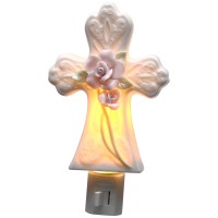 Stealstreet Ss-Cg-96676, 4.5 Inch Ceramic Pink Rose Cross Plug-In Night Light, White