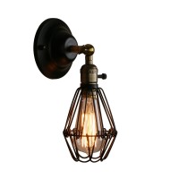 Permo Vintage Retro Antique Opening And Closing Dark Black Wire Cage Wall Light Lamp Sconce