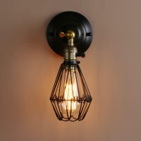 Permo Vintage Retro Antique Opening And Closing Dark Black Wire Cage Wall Light Lamp Sconce