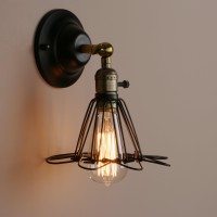 Permo Vintage Retro Antique Opening And Closing Dark Black Wire Cage Wall Light Lamp Sconce