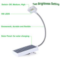 Glovion Solar Clip On Book Light Led Reading Light Usb Rechargeable And Solar Powered,2 Brightness Settings Flexible Neck& Clip-On-White