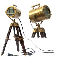 Collectiblesbuy Antique Searchlight Wood Tripod Lamps Led Spotlights Desktop Antique Tripod Style Vintage Marine Electric