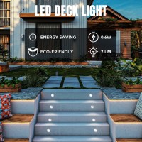 Features Inground Deck Lighting 15 pack LED Deck Lights each with 3 cool white LED beads much brighter than others only with 2 LED beads designed to light up your path for safer walking at night perfect for outdoor decoration adding ambiance to every corn