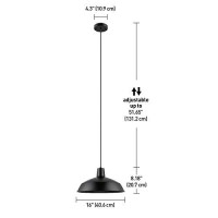 Globe Electric 65155 1-Light Industrial Warehouse Pendant, Matte Black, E26 Base Socket, Kitchen Island, Caf�, Decorative, Ceiling Hanging Light Fixture, Modern, Vintage, Bulb Not Included