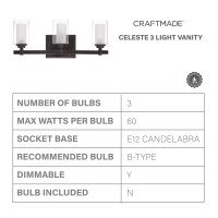 Craftmade 16720Esp3 Celeste Vanity Wall Lighting, 3-Light, 180 Watts, Espresso (20