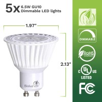 Bioluz Led 5 Pack Commercial Grade Gu10 50W Replacement (Uses Only 6.5 Watts) Dimmable 3000K 120V Ul Listed