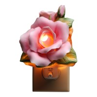 Stealstreet Ss-Cg-56406, 4.13 Inch Painted Pink Rose With Green Leaves Wall Plug-In Light