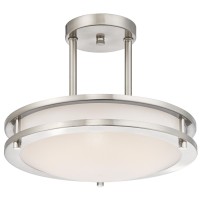 6400900 Lauderdale 11-7/8-Inch Dimmable Led Indoor Semi-Flush Mount Ceiling Fixture, Brushed Nickel Finish With White Acrylic Shade