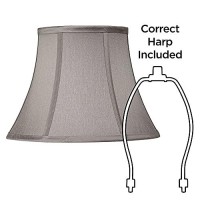 Pewter Gray Small Bell Lamp Shade 7 Top X 12 Bottom X 9 Slant X 85 High (Spider) Replacement With Harp And Finial - Springcrest