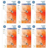 Ge Decorative Globe Bulb 40 W 320 Lumens G16-1/2 Candelabra 3 In. Clear Card 2 Count, Pack Of 6 (Total 12)