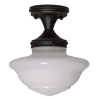 Design House 577502 Schoolhouse Semi Flush Mount Modern Vintage Farmhouse Indoor Dimmable Ceiling Light With White Glass For Entryway Hallway Kitchen Dining Bar Area, Oil Rubbed Bronze