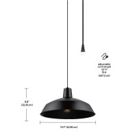 Globe Electric 65151 1Light Plugin Pendant Matte Black 15Ft Black Cord Inline Onoff Switch Kitchen Island Caf Decora