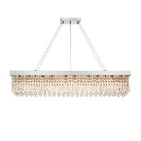 7Pm Rectangle K9 Crystal Chandelier Modern Rectangular Pendant Light Fixture For Dining Room Kitchen Island Chrome L47 X W10 X H10