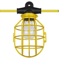 Sunlite 04226 Commercial-Grade Cage Light String, 100-Foot, 10 Medium Base Sockets (E26), Indoor, Outdoor, Construction Lighting, Etl Listed, Yellow 100'