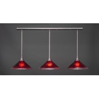 3 Light Linear Pendalier With Hang Straight Swivels Shown In Brushed Nickel Finish With 16 Raspberry Crystal Glass