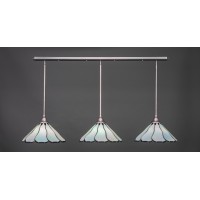 3 Light Linear Pendalier With Hang Straight Swivels Shown In Brushed Nickel Finish With 16 Pearl & Black Flair Art Glass