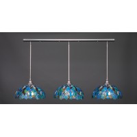 3 Light Linear Pendalier With Hang Straight Swivels Shown In Brushed Nickel Finish With 16 Blue Mosaic Art Glass