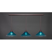 3 Light Linear Pendalier With Hang Straight Swivels Shown In Bronze Finish With 16 Teal Crystal Glass