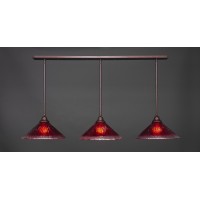 3 Light Linear Pendalier With Hang Straight Swivels Shown In Bronze Finish With 16 Raspberry Crystal Glass