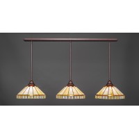 3 Light Linear Pendalier With Hang Straight Swivels Shown In Bronze Finish With 15 Honey & Brown Mission Art Glass