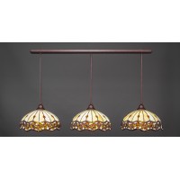 3 Light Linear Pendalier With Hang Straight Swivels Shown In Bronze Finish With 16 Roman Jewel Art Glass