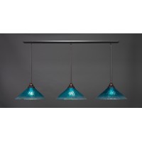 3 Light Linear Pendalier With Hang Straight Swivels Shown In Dark Granite Finish With 16 Teal Crystal Glass