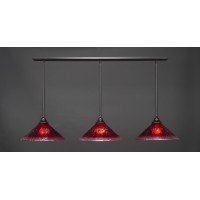 3 Light Linear Pendalier With Hang Straight Swivels Shown In Dark Granite Finish With 16 Raspberry Crystal Glass