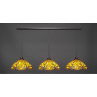 3 Light Linear Pendalier With Hang Straight Swivels Shown In Dark Granite Finish With 16 Amber Dragonfly Art Glass