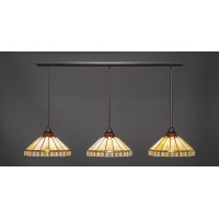 3 Light Linear Pendalier With Hang Straight Swivels Shown In Dark Granite Finish With 15 Honey & Brown Mission Art Glass