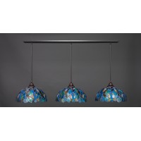 3 Light Linear Pendalier With Hang Straight Swivels Shown In Dark Granite Finish With 16 Blue Mosaic Art Glass