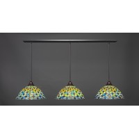 3 Light Linear Pendalier With Hang Straight Swivels Shown In Dark Granite Finish With 16 Crescent Art Glass