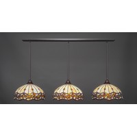 3 Light Linear Pendalier With Hang Straight Swivels Shown In Dark Granite Finish With 16 Roman Jewel Art Glass