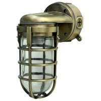 Woods L1707Svab Traditional 100W Incandescent Weather Industrial Light; Suitable For Indoor And Outdoor Use; Wall Mount; Metal Die Cast Construction And Tempered Glass Lens; Antique Brass