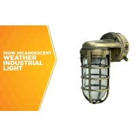 Woods L1707Svab Traditional 100W Incandescent Weather Industrial Light; Suitable For Indoor And Outdoor Use; Wall Mount; Metal Die Cast Construction And Tempered Glass Lens; Antique Brass