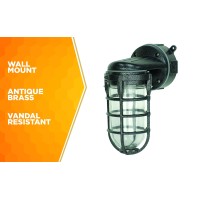 Woods L1707Svblk Wall Mount Light In Hammered Black Finish Sturdy Die Cast Aluminum Cage; 100 Watt Incandescent; Industrial Design; Suitable For Indoor And Outdoor Use