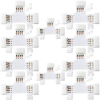 T Shape 4-Pin Led Connectors 10-Pack Jackyled 10Mm Wide Unwired Solderless Gapless Adapter Connectors Terminal Extension 12V 72W With 32Pcs Clips For 5050 3528 Smd Rgb Led Strip Lights