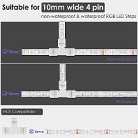 T Shape 4-Pin Led Connectors 10-Pack Jackyled 10Mm Wide Unwired Solderless Gapless Adapter Connectors Terminal Extension 12V 72W With 32Pcs Clips For 5050 3528 Smd Rgb Led Strip Lights