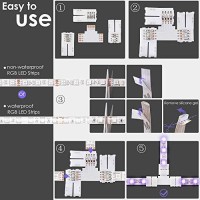 T Shape 4-Pin Led Connectors 10-Pack Jackyled 10Mm Wide Unwired Solderless Gapless Adapter Connectors Terminal Extension 12V 72W With 32Pcs Clips For 5050 3528 Smd Rgb Led Strip Lights