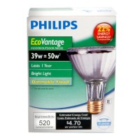 Philips 419747 Ecovantage Par30 Long Neck 39 Watt (50 Watt Equivalent) 25 Degree Halogen Flood Light Bulb (2 Pack)