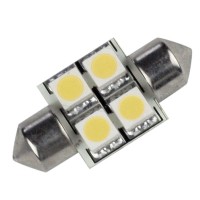 Pointed Festoon 4 LED Light Bulb 31mm Cool WhiteThis High Power 4 LED Festoon bulb has a built in Buck Regulator making it the most robust light on the market today Provides a spread of 120 degreesFeatures Super Bright LED Light Bulb Long Life Up to 50000