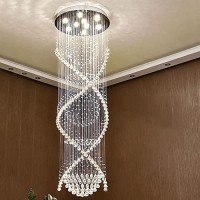 7Pm Chandelier For Staircase, Luxury Large Foyer Chandelier, Modern Crystal Round Raindrop Chandeliers Flush Mount Ceiling Light Fixtures For Spiral Staircase, Foyer, Entryway, High Ceiling