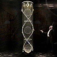 7Pm Chandelier For Staircase, Luxury Large Foyer Chandelier, Modern Crystal Round Raindrop Chandeliers Flush Mount Ceiling Light Fixtures For Spiral Staircase, Foyer, Entryway, High Ceiling